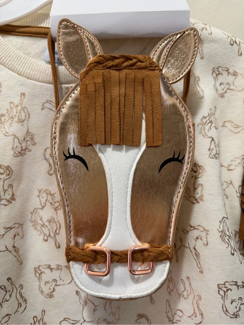Haute Hippie Kids country girl Horse fringe sweatshirt  pleated skirt & Bag ser